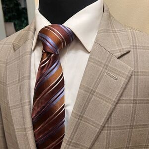 Chaps Tan Sport Coat Blazer Jacket 2 Button Window Pane Plaid Center Vent